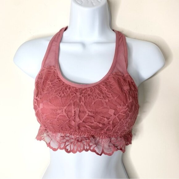 Pink Victoria's Secret VS Lace Bralette Bra cropped Pink Racerback Size Small - Picture 9 of 9